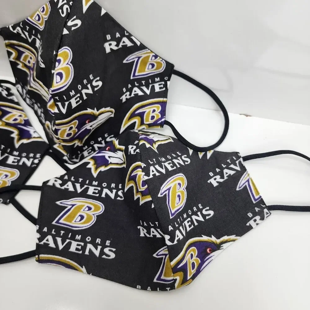 NFL Baltimore Ravens Logo Face Mask Black, Gold, Purple & White Medium Size 3 Pk
